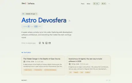Devosfera - An Astro blog theme with global search, image galleries, custom typography, and lightbox support.