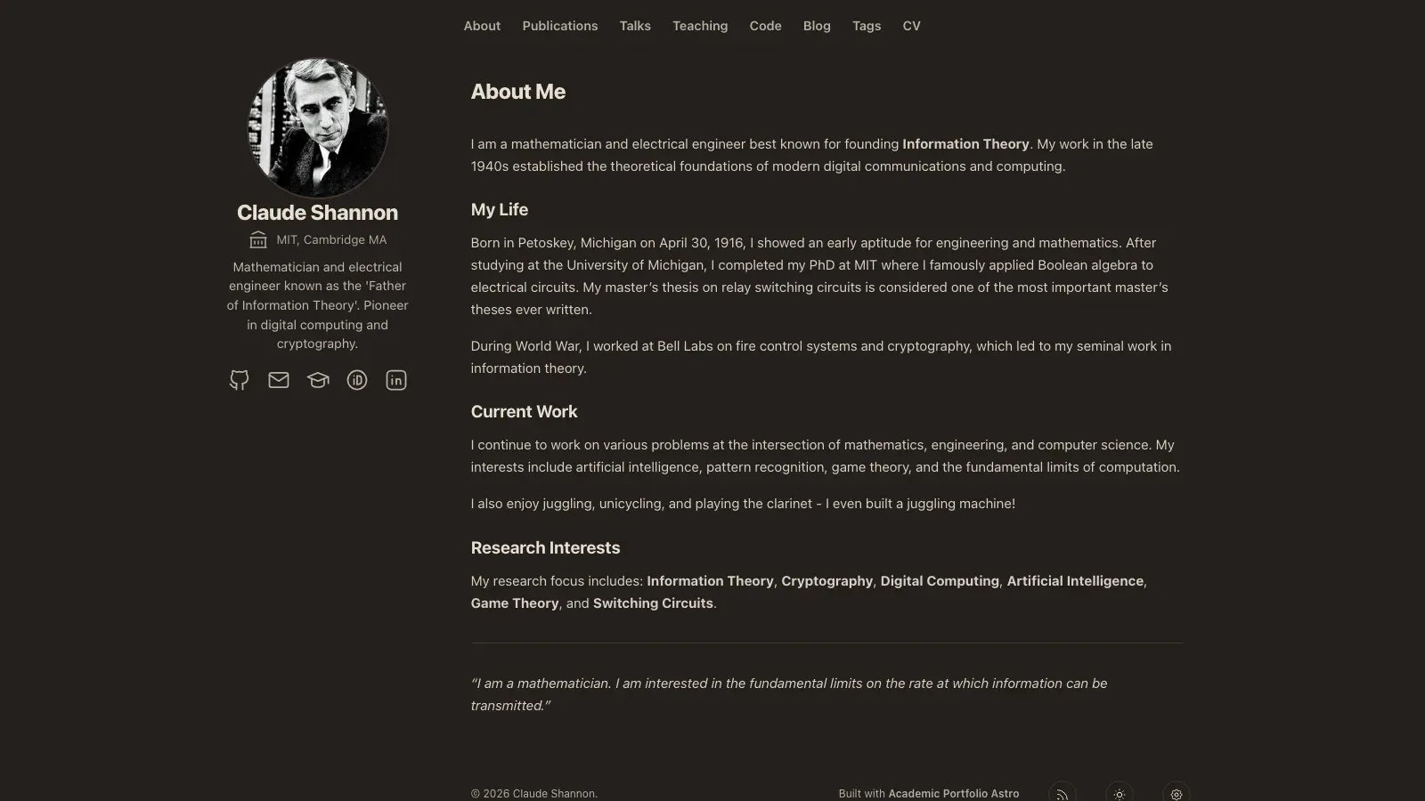 Academic Portfolio Astro Astro template live preview