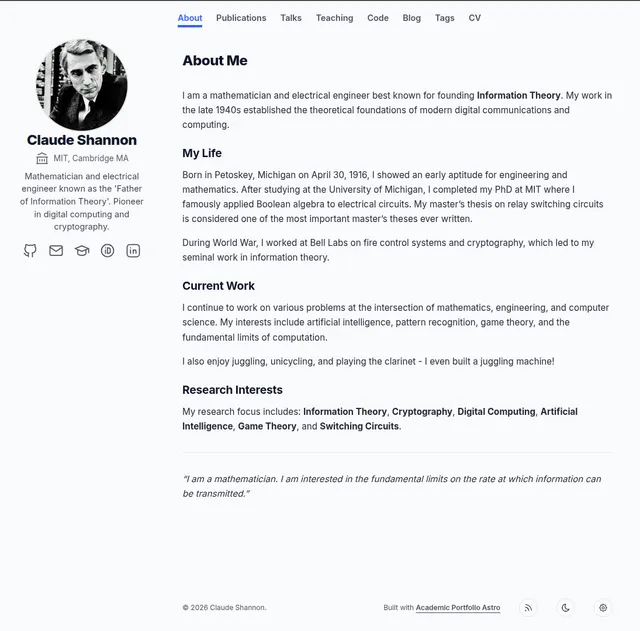 Academic Portfolio Astro Astro template preview