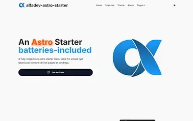 AlfaDev Astro Starter - A free Astro digital product landing page template with plenty of useful elements and extra pages included.