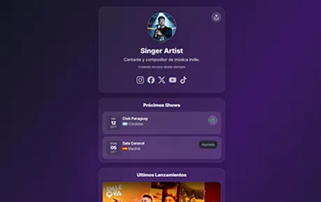 Artistree - Tailwind Astro personal website template featuring link in bio style with purple gradients