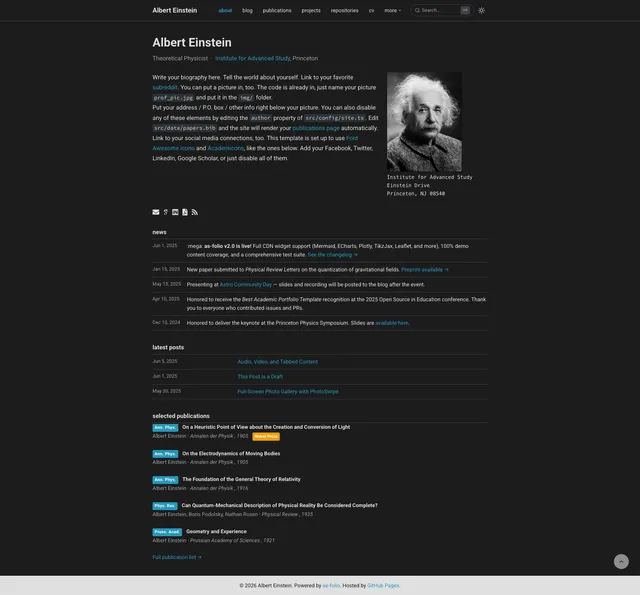 AS Folio Astro template preview