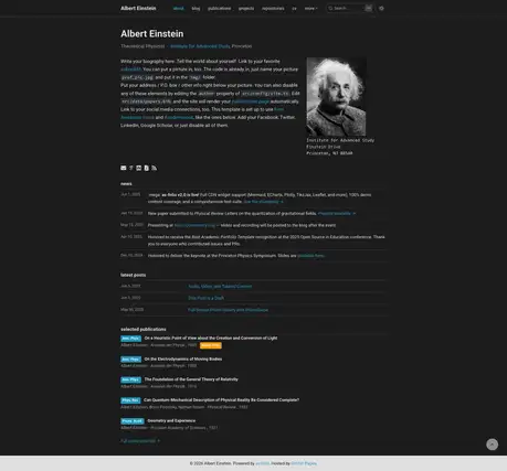 AS Folio - Astro Tailwind academic portfolio with publications, news feed, and dark layout