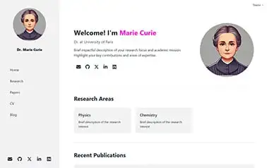 Astro Academia - Tailwind Astro personal website template featuring fixed sidebar and right content area