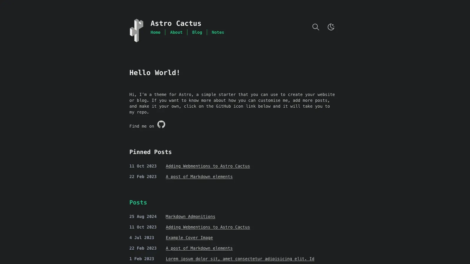Astro Cactus Astro template live preview
