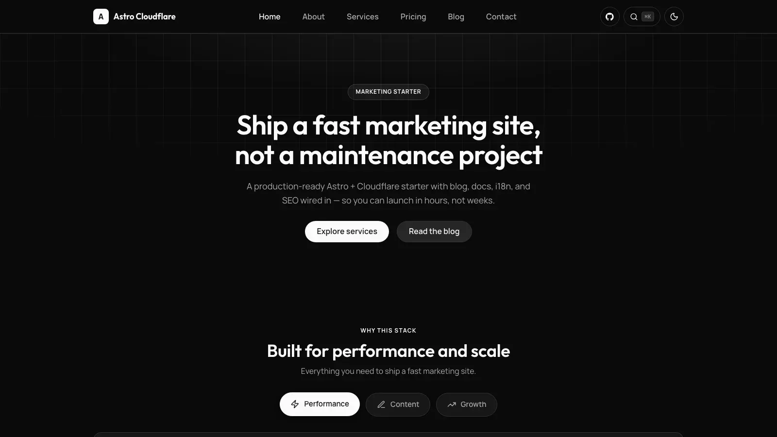 Astro Cloudflare Starter Astro template live preview