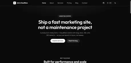 Astro Cloudflare Starter - Astro Cloudflare marketing and docs starter with dark hero and bold sans headline