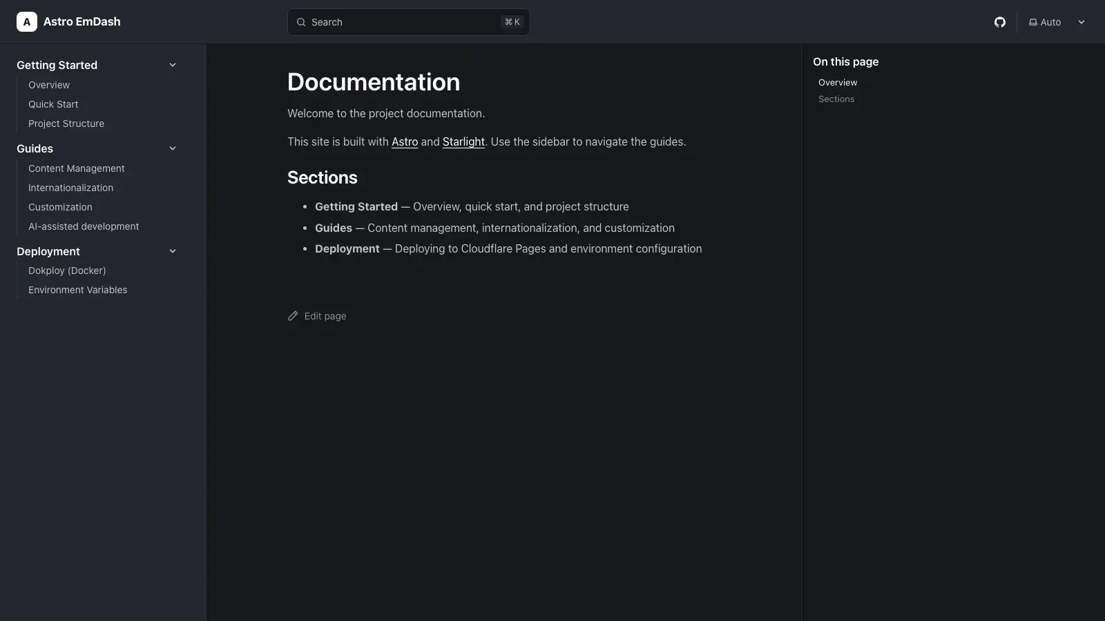 Astro EmDash Starter Astro template live preview