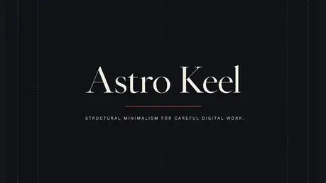 Astro Keel - Editorial Astro portfolio and blog theme with minimalist dark cover and elegant serif logotype