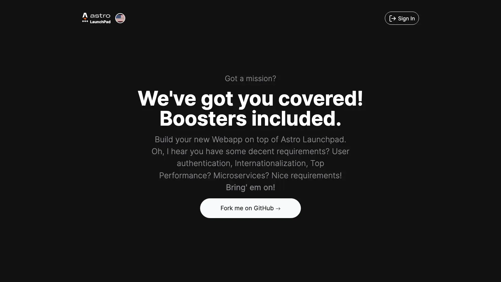 Astro Launchpad Astro template live preview