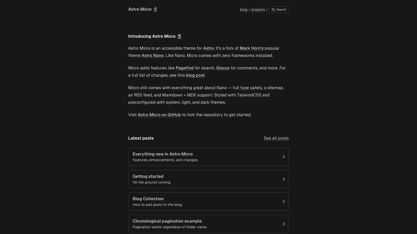 Astro Micro Astro template live preview