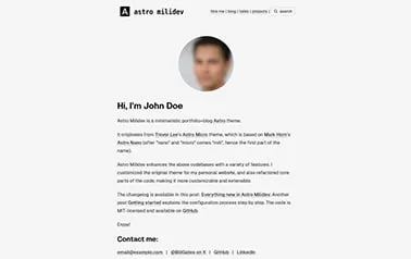 Astro Milidev Astro template preview