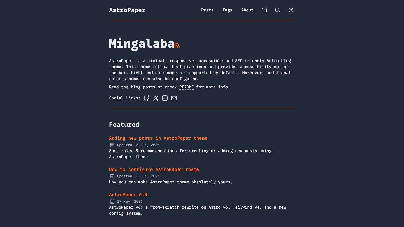 Astro Paper Astro template live preview