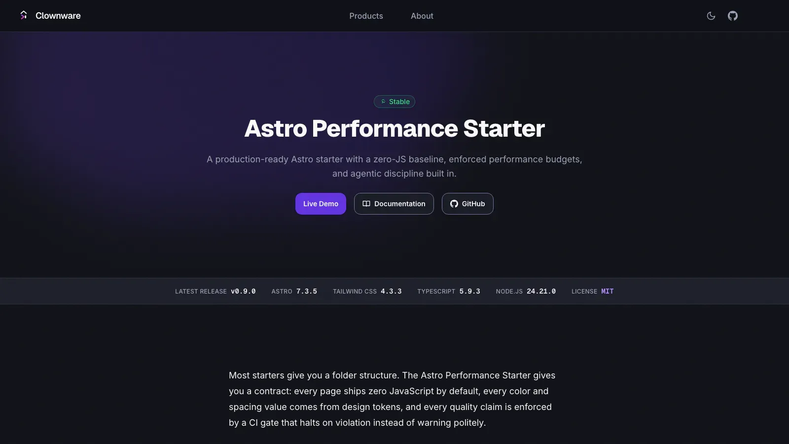 Astro Performance Starter Astro template live preview