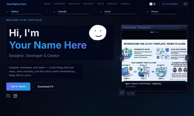 Astro Portfolio Landing Page Astro template preview