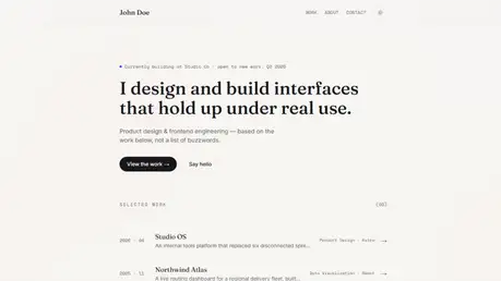 Astro Starter Portfolio - Minimal Tailwind Astro portfolio template with light editorial layout and serif display type