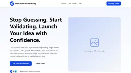 Astro Validation Landing - Astro Tailwind startup validation landing page with bold hero and CTA buttons