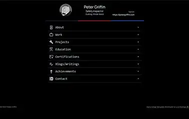 Astro-Vitae - Simple Tailwind CSS and Alpine.js Astro resume template with accordion elements wrapped in a dark theme.