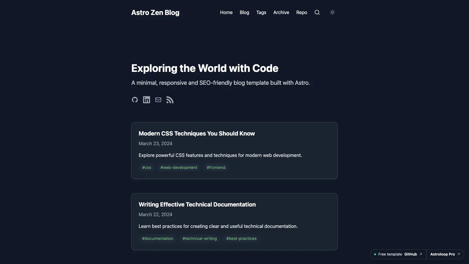 Astro Zen Blog Astro template live preview