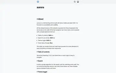 Aurora - A basic free Svelte Astro blog template ideal for simple projects that need a quick launch.