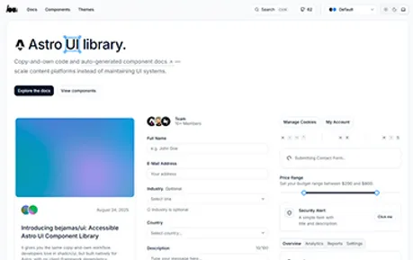Bejamas - Tailwind Astro component library featuring copy paste elements to scale content platforms