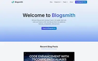 Blogsmith - Flexible free Tailwind CSS Astro blog template offering dedicated article pages and extra UI elements.