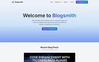 Blogsmith - Flexible free Tailwind CSS Astro blog template offering dedicated article pages and extra UI elements.