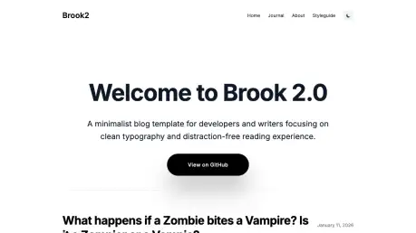 Brook 2 - Minimal Astro and Tailwind 4 blog theme with bold type and dark hero
