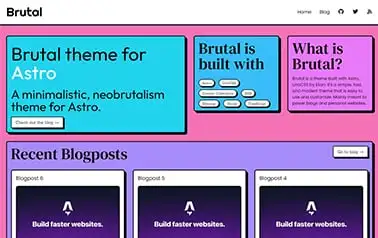 Brutal - A characterful free UnoCSS Astro blog template following the striking brutalist design trend.