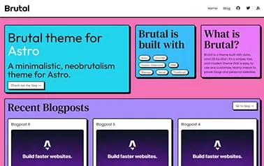 Brutal - A characterful free UnoCSS Astro blog template following the striking brutalist design trend.