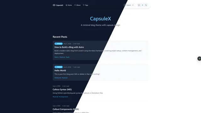 CapsuleX Astro template preview