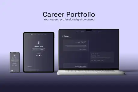 Career Portfolio - Data-driven Astro portfolio template with dark timeline layout across device mockups