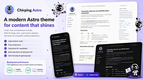 Chirping Astro - Astro Tailwind daisyUI blog theme with playful mascot and light/dark modes