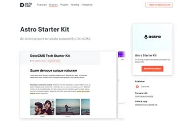 DatoCMS Astro Starter Kit Astro template preview