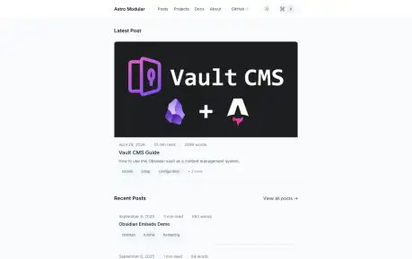 Astro Modular - A modular Astro blog theme designed to publish content from an Obsidian vault.