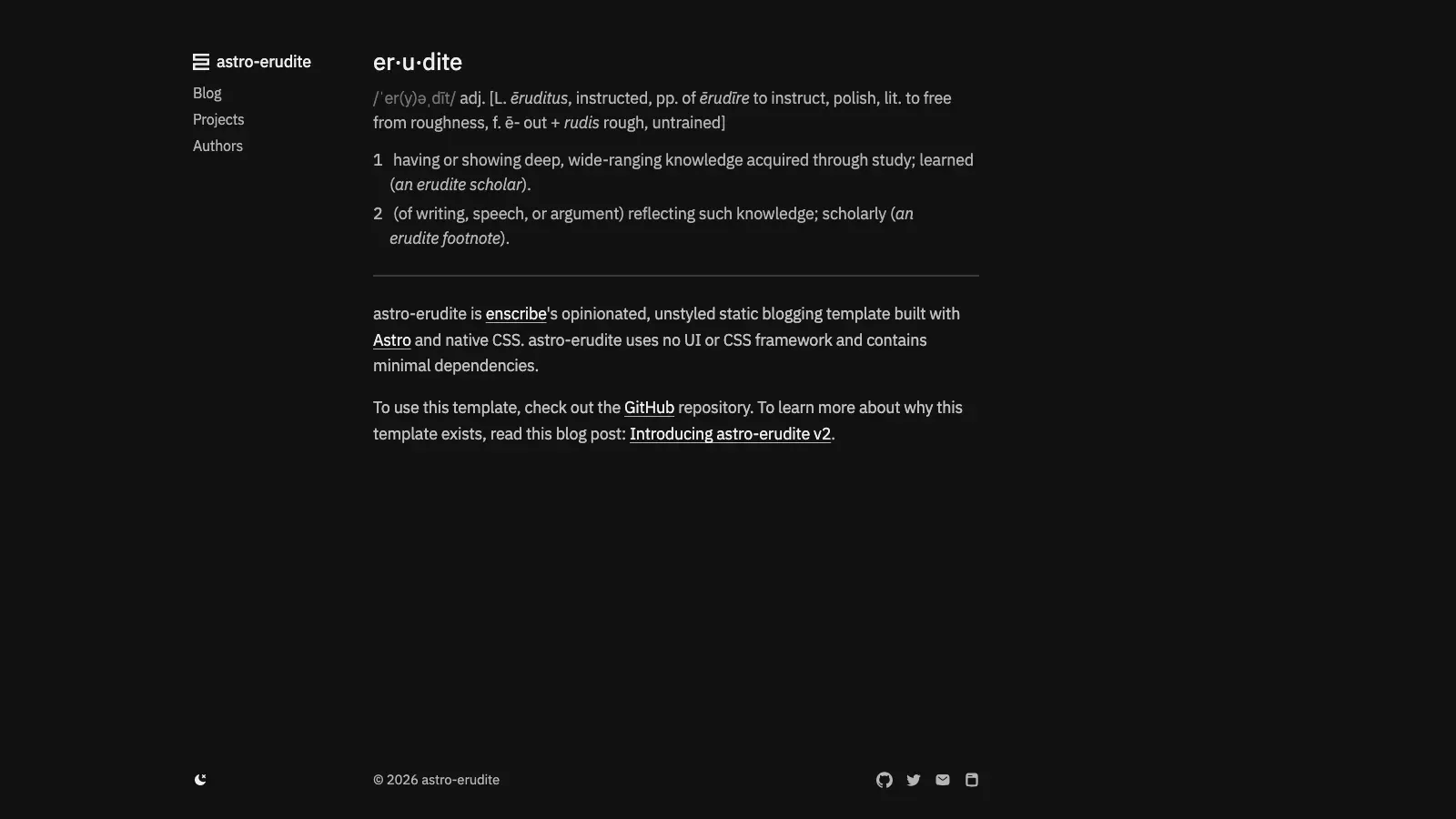 Erudite Astro template live preview