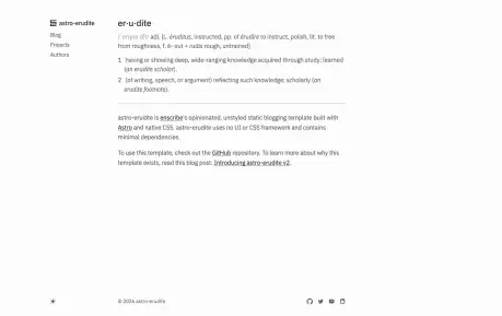 Erudite - An opinionated Astro blogging template built with native CSS and a content-first reading layout.