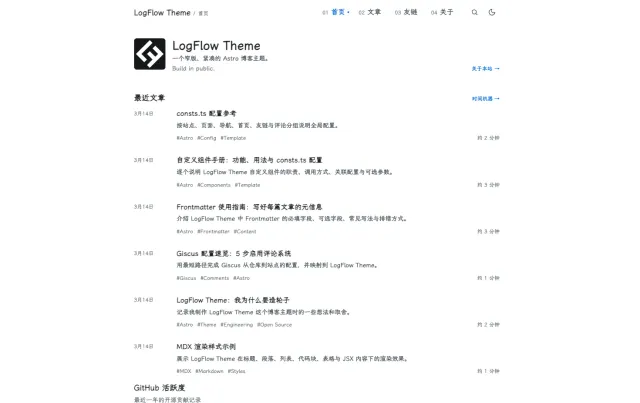 LogFlow Astro theme preview