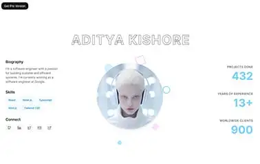 Kishore Portfolio Free - React Astro personal website template featuring an interactive image section and eye-catching stats.