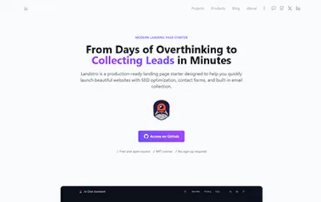 Landstro - Tailwind Astro digital product landing page template featuring contact forms and email collection