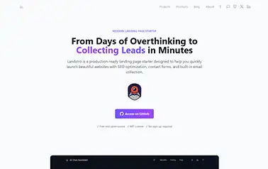 Landstro - Tailwind Astro digital product landing page template featuring contact forms and email collection
