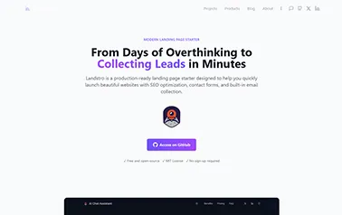 Landstro - Tailwind Astro digital product landing page template featuring contact forms and email collection