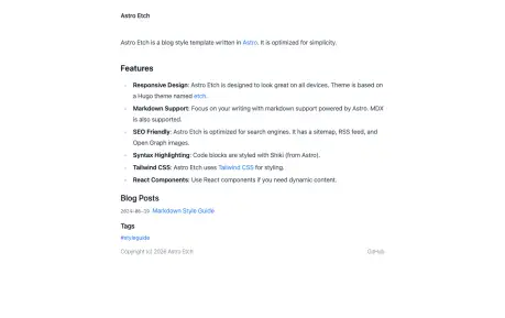 Astro Etch - A responsive content-first Astro blog template inspired by the Etch theme.