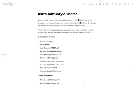 Astro AntfuStyle - A flexible Astro theme for blogs, galleries, and developer portfolios.