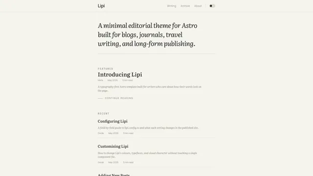 Lipi Astro template preview