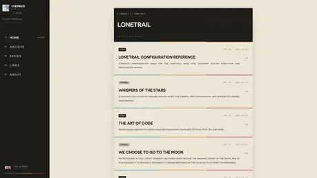 Lonetrail - Astro blog template with sci-fi sidebar dossier layout and cream report cards