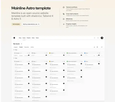 Mainline Astro Template - An Astro template built with shadcn/ui, Tailwind 4 & Astro