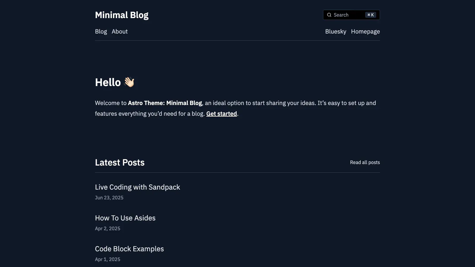 Minimal Blog Astro template live preview