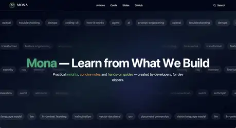 MonaKit - An Astro theme featuring multi-format content including knowledge cards, articles, slide presentations, and doodle announcements.