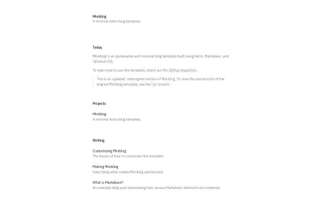 Miniblog - An opinionated lightweight Astro blog template styled with Tailwind CSS.